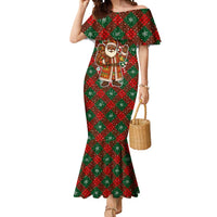 Guadeloupe Christmas Mermaid Dress with Green-Red Plaid Design, Island Map, and Traditional Santa Motif - Wonder Print Shop