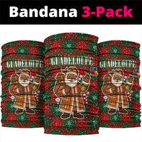 Guadeloupe Christmas Neck Gaiter with Green-Red Plaid Design, Island Map, and Traditional Santa Motif - Wonder Print Shop