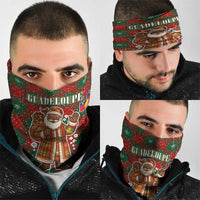 Guadeloupe Christmas Neck Gaiter with Green-Red Plaid Design, Island Map, and Traditional Santa Motif - Wonder Print Shop