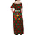 Guadeloupe Christmas Off Shoulder Maxi Dress with Green-Red Plaid Design, Island Map, and Traditional Santa Motif - Wonder Print Shop