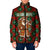 Guadeloupe Christmas Padded Jacket with Green-Red Plaid Design, Island Map, and Traditional Santa Motif - Wonder Print Shop