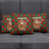 Guadeloupe Christmas Pillow Cover with Green-Red Plaid Design, Island Map, and Traditional Santa Motif - Wonder Print Shop