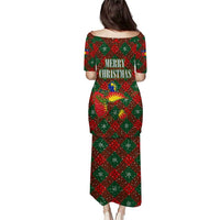 Guadeloupe Christmas Puletasi with Green-Red Plaid Design, Island Map, and Traditional Santa Motif - Wonder Print Shop