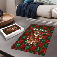 Guadeloupe Christmas Puzzle with Green-Red Plaid Design, Island Map, and Traditional Santa Motif - Wonder Print Shop