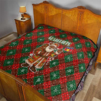 Guadeloupe Christmas Quilt with Green-Red Plaid Design, Island Map, and Traditional Santa Motif - Wonder Print Shop