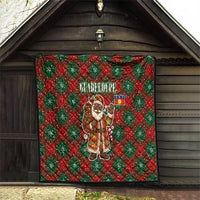 Guadeloupe Christmas Quilt with Green-Red Plaid Design, Island Map, and Traditional Santa Motif - Wonder Print Shop