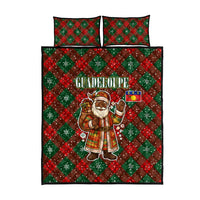 Guadeloupe Christmas Quilt Bed Set with Green-Red Plaid Design, Island Map, and Traditional Santa Motif - Wonder Print Shop