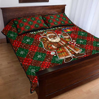 Guadeloupe Christmas Quilt Bed Set with Green-Red Plaid Design, Island Map, and Traditional Santa Motif - Wonder Print Shop