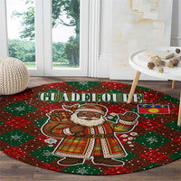 Guadeloupe Christmas Round Carpet with Green-Red Plaid Design, Island Map, and Traditional Santa Motif - Wonder Print Shop