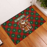 Guadeloupe Christmas Rubber Doormat with Green-Red Plaid Design, Island Map, and Traditional Santa Motif - Wonder Print Shop