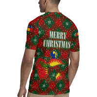 Guadeloupe Christmas Rugby Jersey with Green-Red Plaid Design, Island Map, and Traditional Santa Motif - Wonder Print Shop