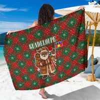 Guadeloupe Christmas Sarong with Green-Red Plaid Design, Island Map, and Traditional Santa Motif - Wonder Print Shop