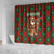 Guadeloupe Christmas Shower Curtain with Green-Red Plaid Design, Island Map, and Traditional Santa Motif - Wonder Print Shop