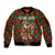 Guadeloupe Christmas Sleeve Zip Bomber Jacket with Green-Red Plaid Design, Island Map, and Traditional Santa Motif - Wonder Print Shop
