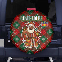 Guadeloupe Christmas Spare Tire Cover with Green-Red Plaid Design, Island Map, and Traditional Santa Motif - Wonder Print Shop