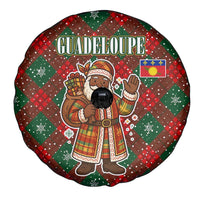 Guadeloupe Christmas Spare Tire Cover with Green-Red Plaid Design, Island Map, and Traditional Santa Motif - Wonder Print Shop