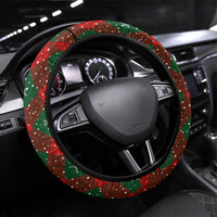 Guadeloupe Christmas Steering Wheel Cover with Green-Red Plaid Design, Island Map, and Traditional Santa Motif - Wonder Print Shop