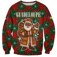 Guadeloupe Christmas Sweatshirt with Green-Red Plaid Design, Island Map, and Traditional Santa Motif - Wonder Print Shop