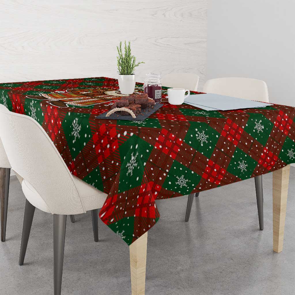 Guadeloupe Christmas Tablecloth with Green-Red Plaid Design, Island Map, and Traditional Santa Motif - Wonder Print Shop