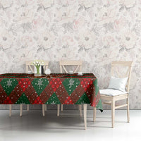 Guadeloupe Christmas Tablecloth with Green-Red Plaid Design, Island Map, and Traditional Santa Motif - Wonder Print Shop