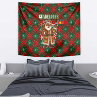 Guadeloupe Christmas Tapestry with Green-Red Plaid Design, Island Map, and Traditional Santa Motif - Wonder Print Shop