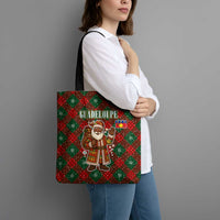 Guadeloupe Christmas Tote Bag with Green-Red Plaid Design, Island Map, and Traditional Santa Motif - Wonder Print Shop