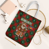 Guadeloupe Christmas Tote Bag with Green-Red Plaid Design, Island Map, and Traditional Santa Motif - Wonder Print Shop