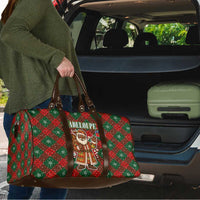 Guadeloupe Christmas Travel Bag with Green-Red Plaid Design, Island Map, and Traditional Santa Motif - Wonder Print Shop