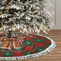 Guadeloupe Christmas Tree Skirt with Green-Red Plaid Design, Island Map, and Traditional Santa Motif - Wonder Print Shop