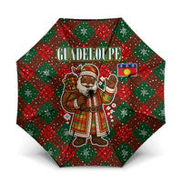 Guadeloupe Christmas Umbrella with Green-Red Plaid Design, Island Map, and Traditional Santa Motif - Wonder Print Shop