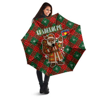 Guadeloupe Christmas Umbrella with Green-Red Plaid Design, Island Map, and Traditional Santa Motif - Wonder Print Shop