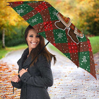 Guadeloupe Christmas Umbrella with Green-Red Plaid Design, Island Map, and Traditional Santa Motif - Wonder Print Shop