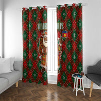 Guadeloupe Christmas Window Curtain with Green-Red Plaid Design, Island Map, and Traditional Santa Motif - Wonder Print Shop
