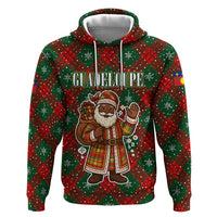 Guadeloupe Christmas Zip Hoodie with Green-Red Plaid Design, Island Map, and Traditional Santa Motif - Wonder Print Shop