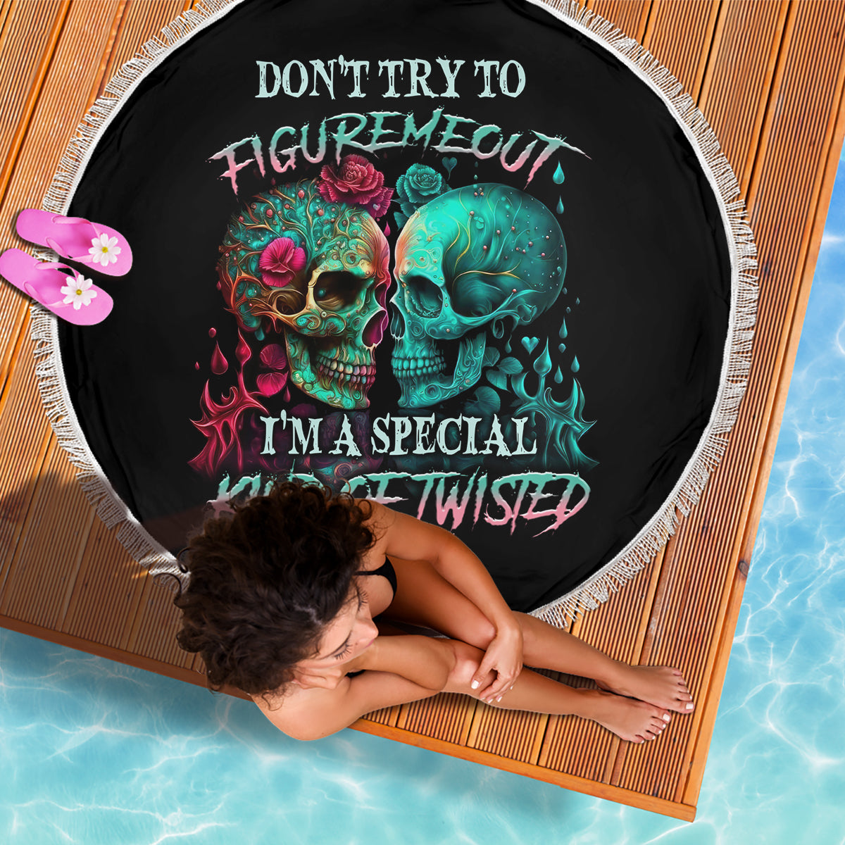 Don't Try To Figure Me Out Skull Beach Blanket - Wonder Print Shop
