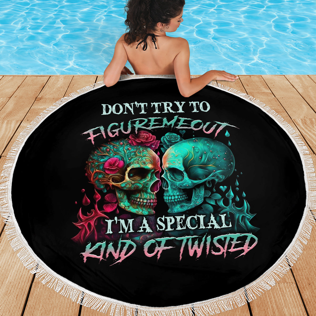 Don't Try To Figure Me Out Skull Beach Blanket - Wonder Print Shop