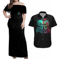 Don't Try To Figure Me Out Skull Couples Matching Off Shoulder Maxi Dress and Hawaiian Shirt - Wonder Print Shop
