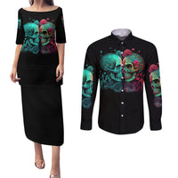 Don't Try To Figure Me Out Skull Couples Matching Puletasi Dress and Long Sleeve Button Shirt - Wonder Print Shop