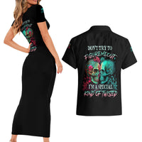 Don't Try To Figure Me Out Skull Couples Matching Short Sleeve Bodycon Dress and Hawaiian Shirt - Wonder Print Shop