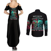 Don't Try To Figure Me Out Skull Couples Matching Summer Maxi Dress and Long Sleeve Button Shirt - Wonder Print Shop