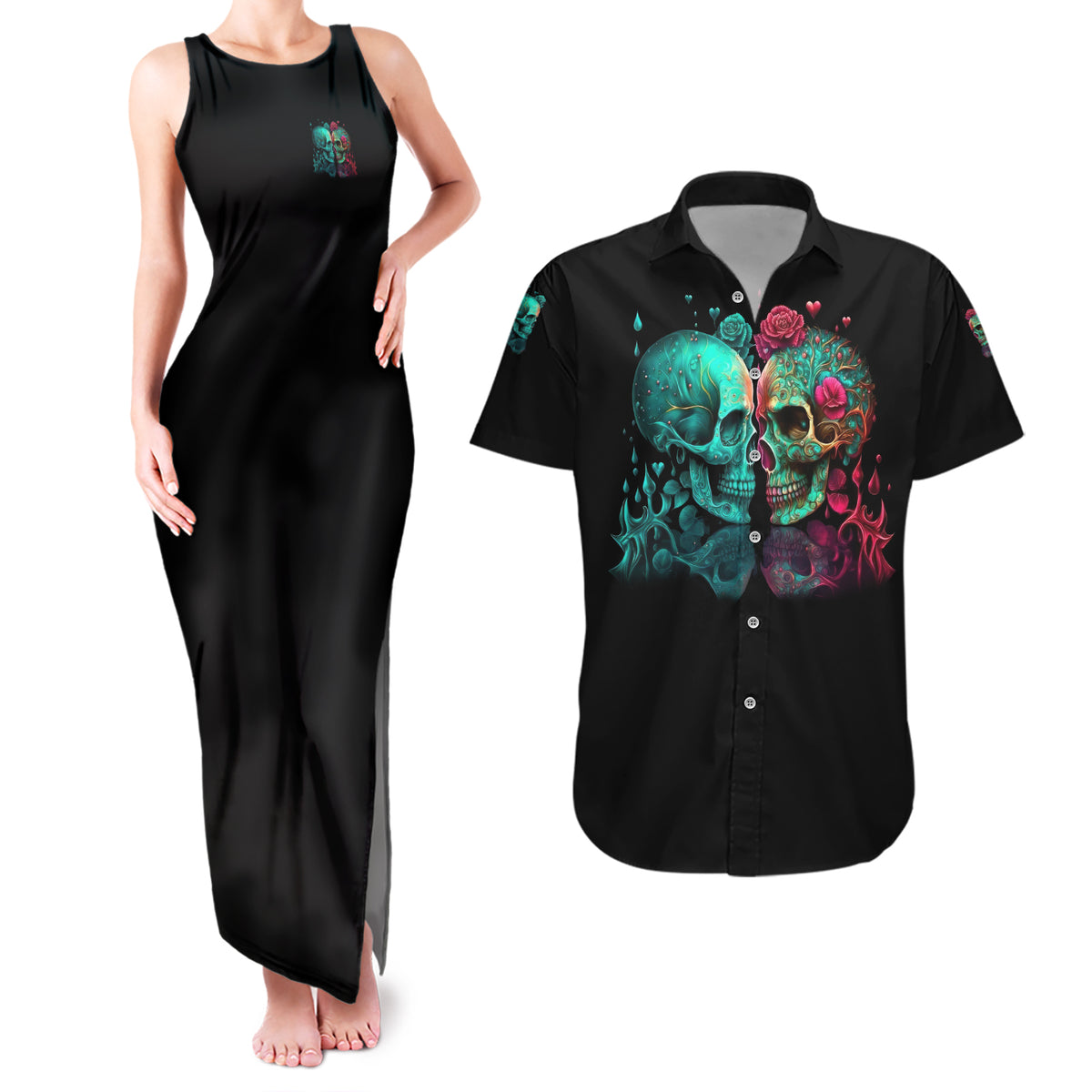 Don't Try To Figure Me Out Skull Couples Matching Tank Maxi Dress and Hawaiian Shirt - Wonder Print Shop