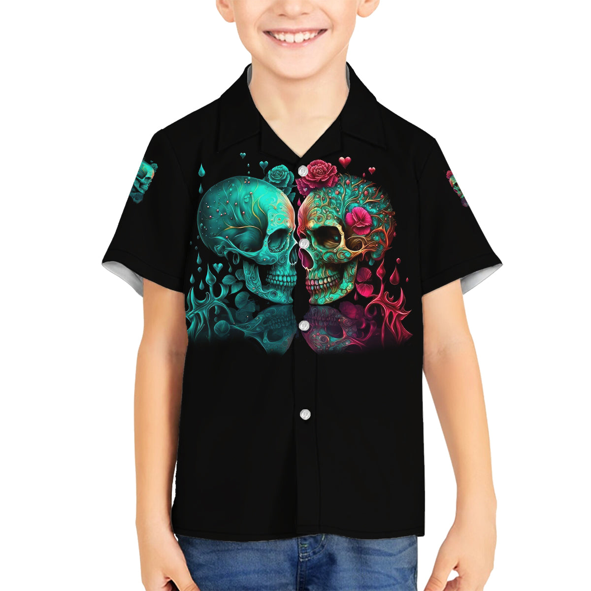 Don't Try To Figure Me Out Skull Family Matching Off Shoulder Long Sleeve Dress and Hawaiian Shirt - Wonder Print Shop