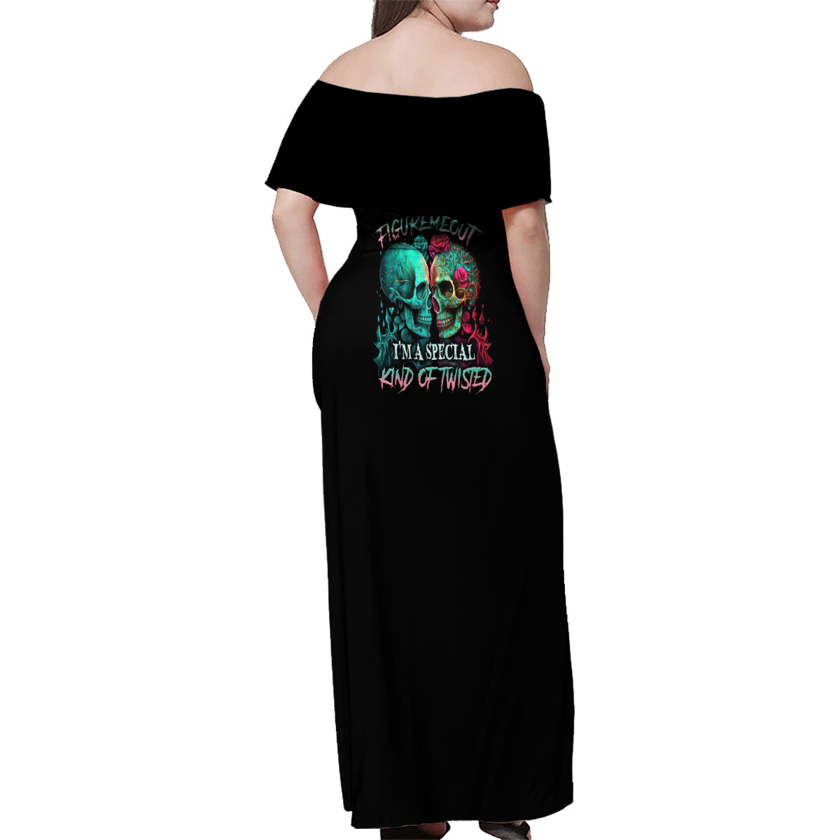 Don't Try To Figure Me Out Skull Family Matching Off Shoulder Maxi Dress and Hawaiian Shirt - Wonder Print Shop