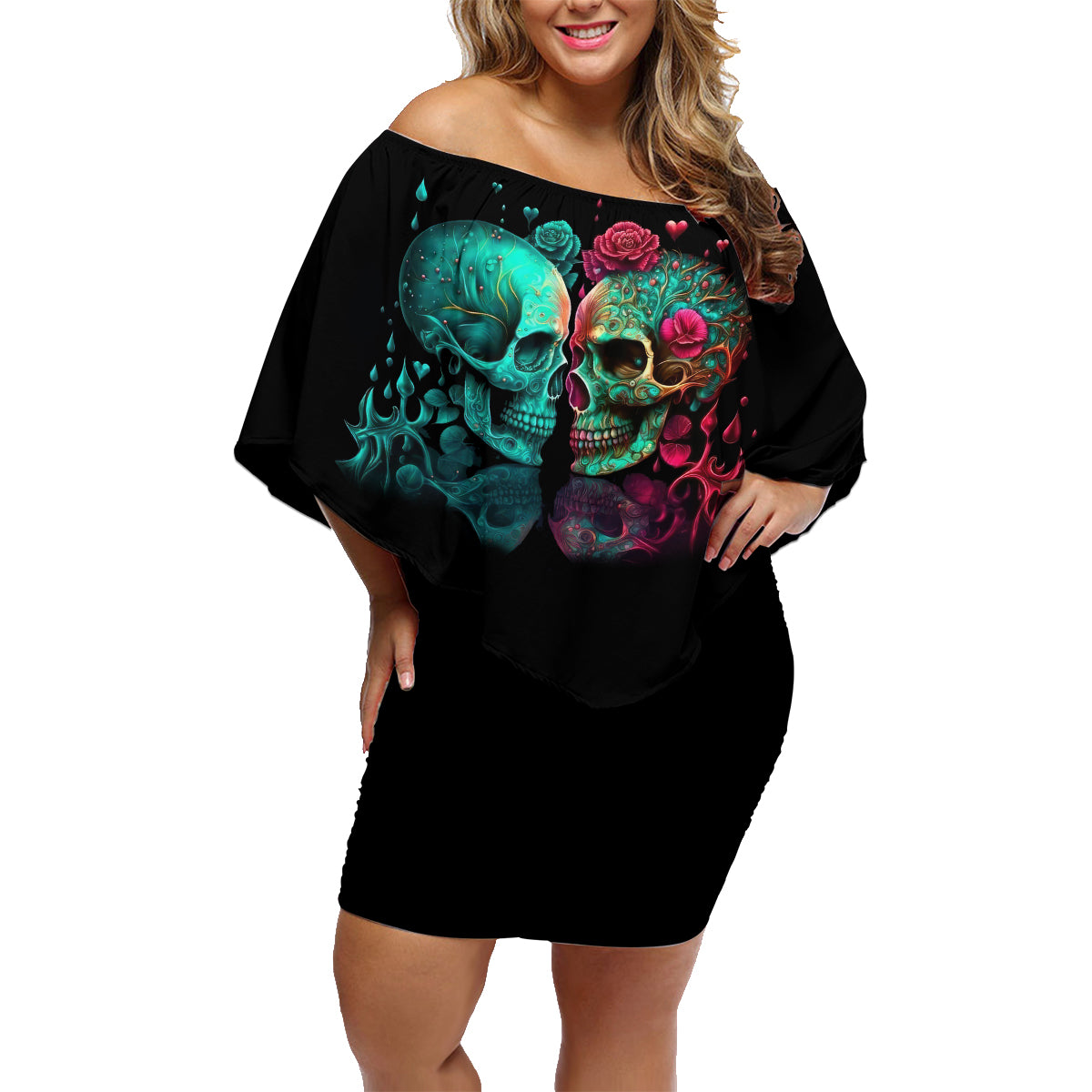 Don't Try To Figure Me Out Skull Family Matching Off Shoulder Short Dress and Hawaiian Shirt - Wonder Print Shop
