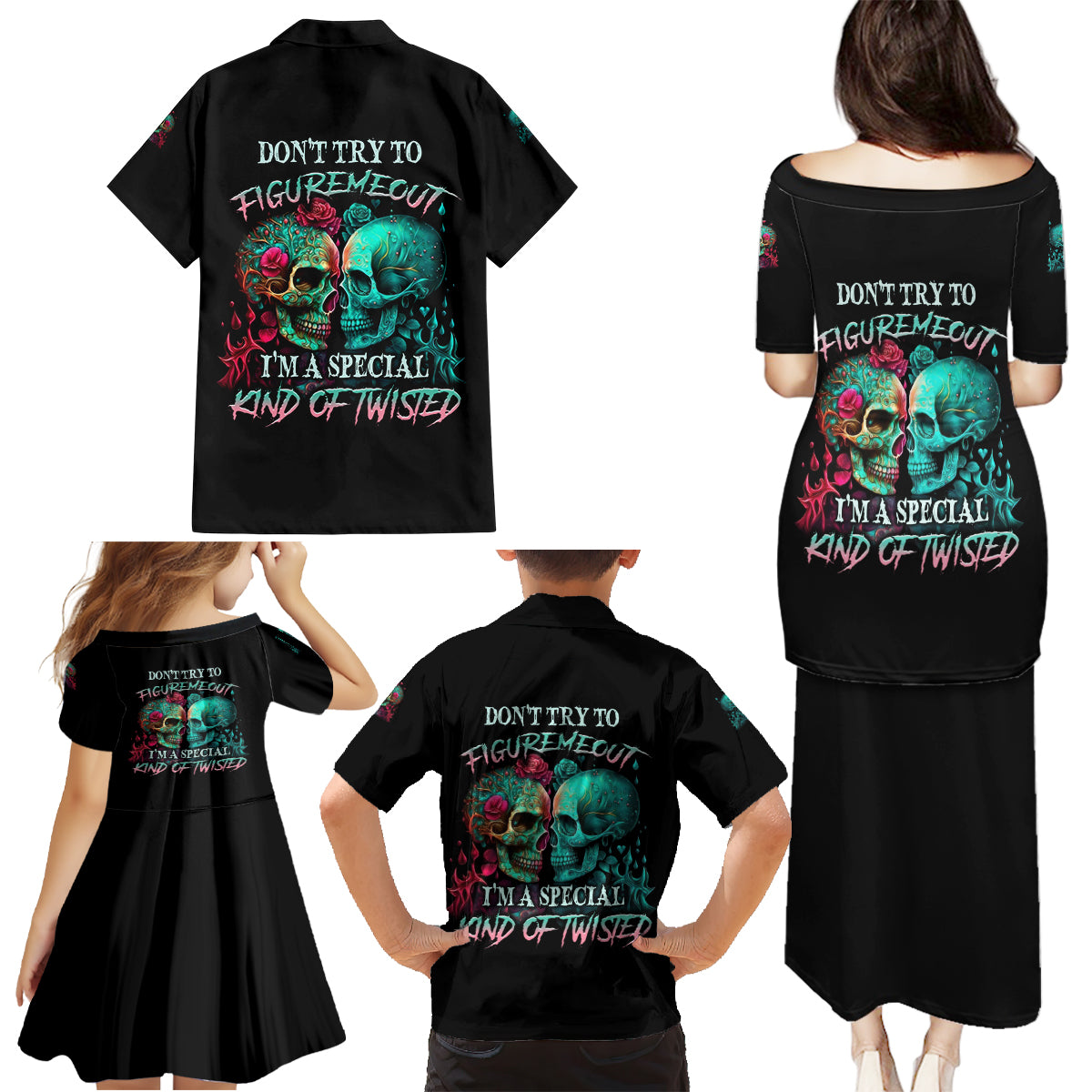 Don't Try To Figure Me Out Skull Family Matching Puletasi Dress and Hawaiian Shirt - Wonder Print Shop