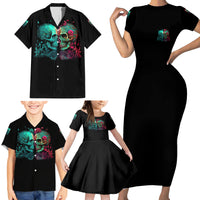 Don't Try To Figure Me Out Skull Family Matching Short Sleeve Bodycon Dress and Hawaiian Shirt - Wonder Print Shop