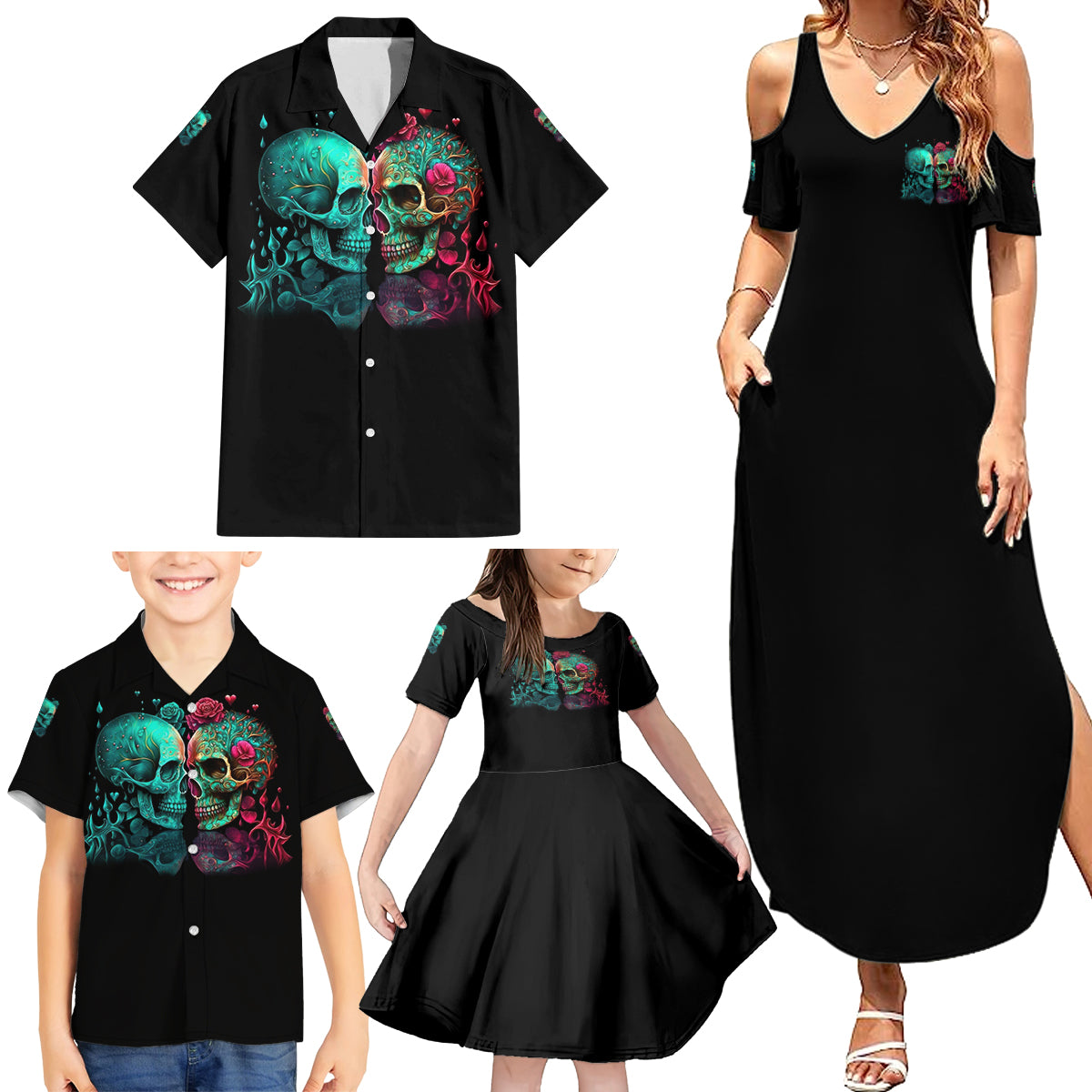 Don't Try To Figure Me Out Skull Family Matching Summer Maxi Dress and Hawaiian Shirt - Wonder Print Shop