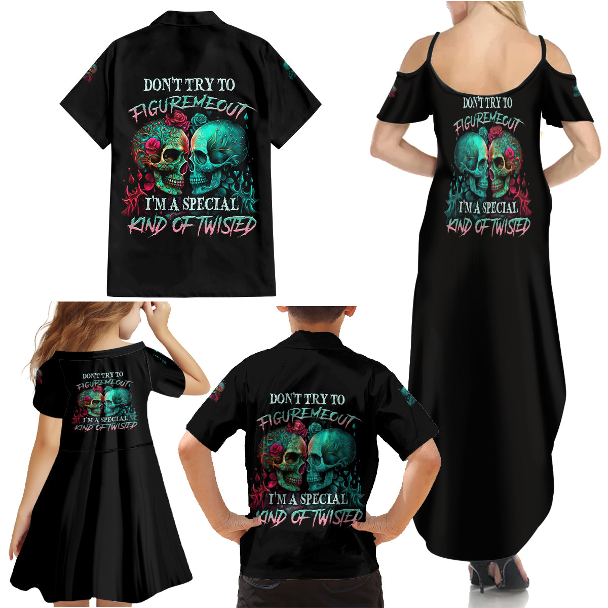 Don't Try To Figure Me Out Skull Family Matching Summer Maxi Dress and Hawaiian Shirt - Wonder Print Shop