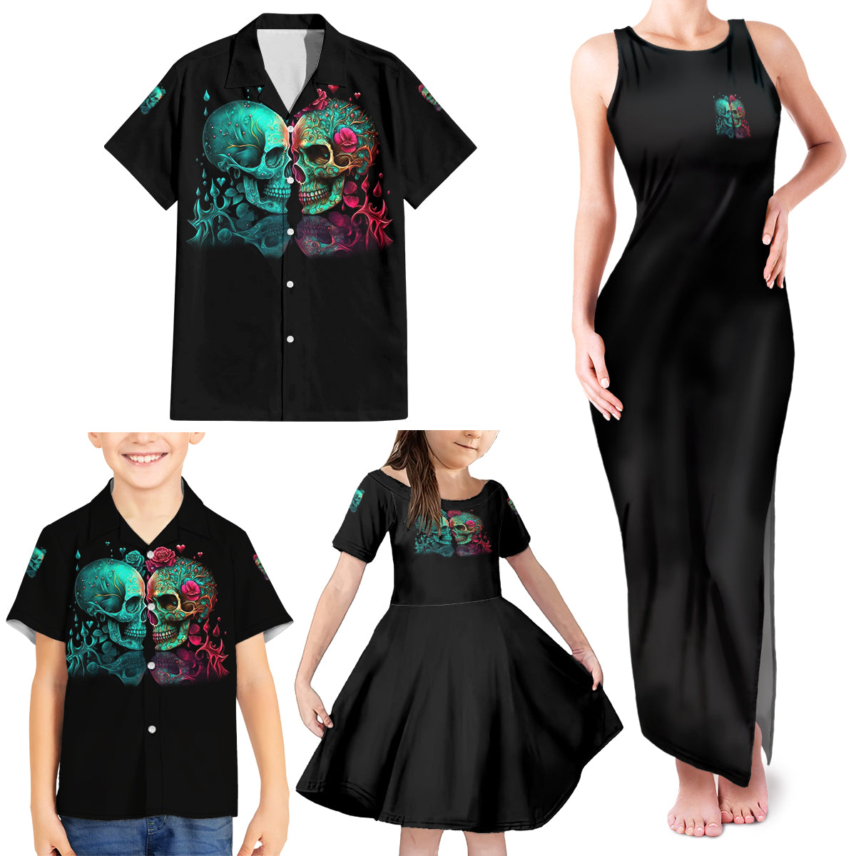 Don't Try To Figure Me Out Skull Family Matching Tank Maxi Dress and Hawaiian Shirt - Wonder Print Shop