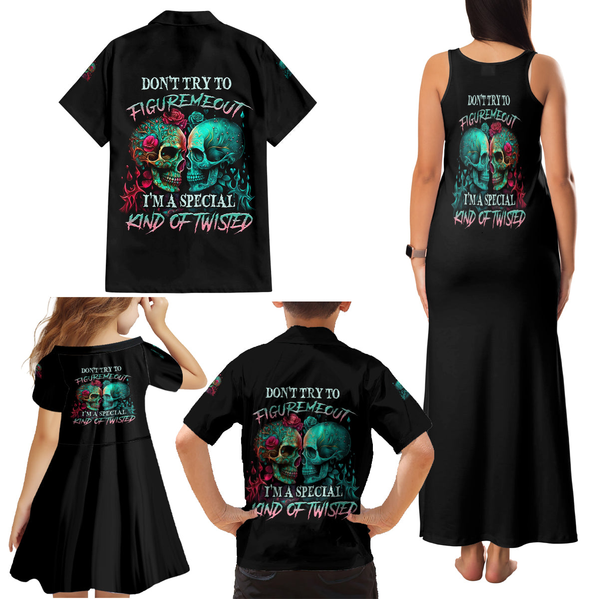 Don't Try To Figure Me Out Skull Family Matching Tank Maxi Dress and Hawaiian Shirt - Wonder Print Shop